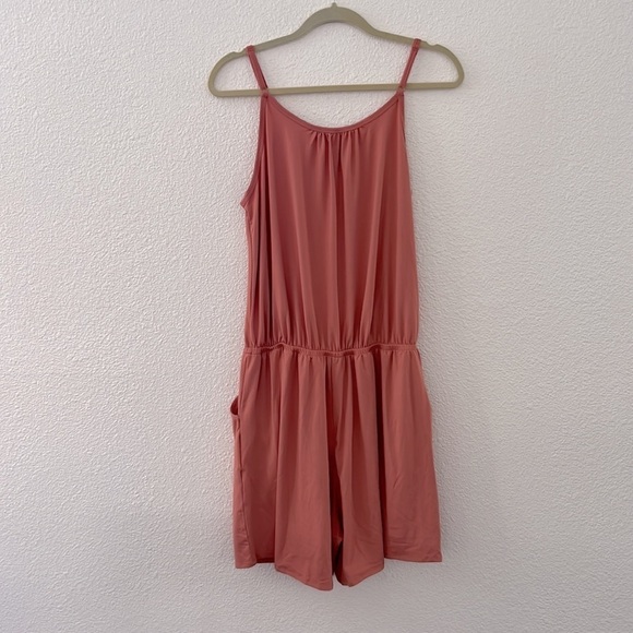 ZENANA • Women’s Coral Pink Romper Spaghetti Strap with Pockets - Picture 4 of 7